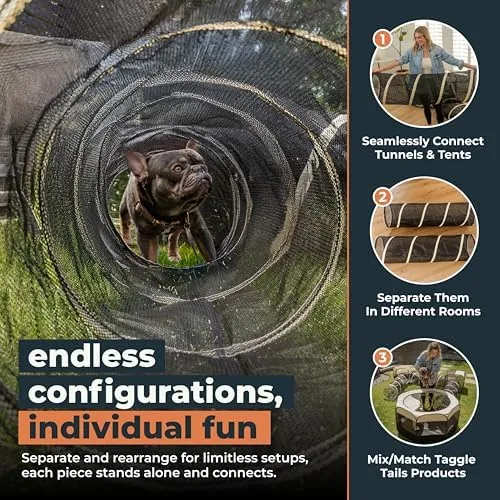 2 Connectable Large Cat Tunnels for Indoor Cats Allows XL Adult Felines to Chase and Play, Extra Long 106" Puppy, Kitten, Bunny Tubes, Pet Tunnel, Interactive Zipper Cat Tunnel, Easy to Store