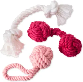 3-Pack Organic Cotton Dog Rope Pull Toys for All Pet Breeds, Pink Ombre, One Size