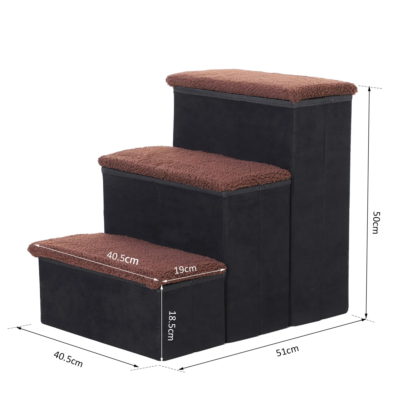 3 Step Pet Stairs Foldable Portable Mobility Assistance w/ Washable Fleece Cover 41x19cm Black