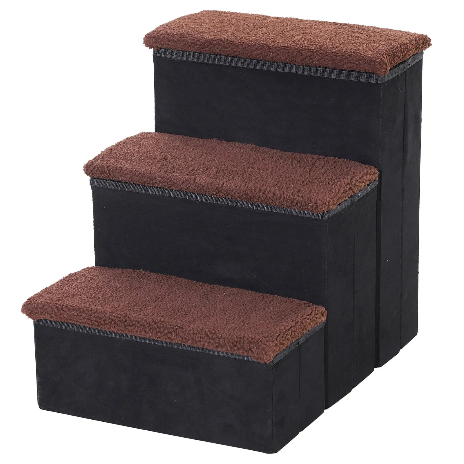 3 Step Pet Stairs Foldable Portable Mobility Assistance w/ Washable Fleece Cover 41x19cm Black