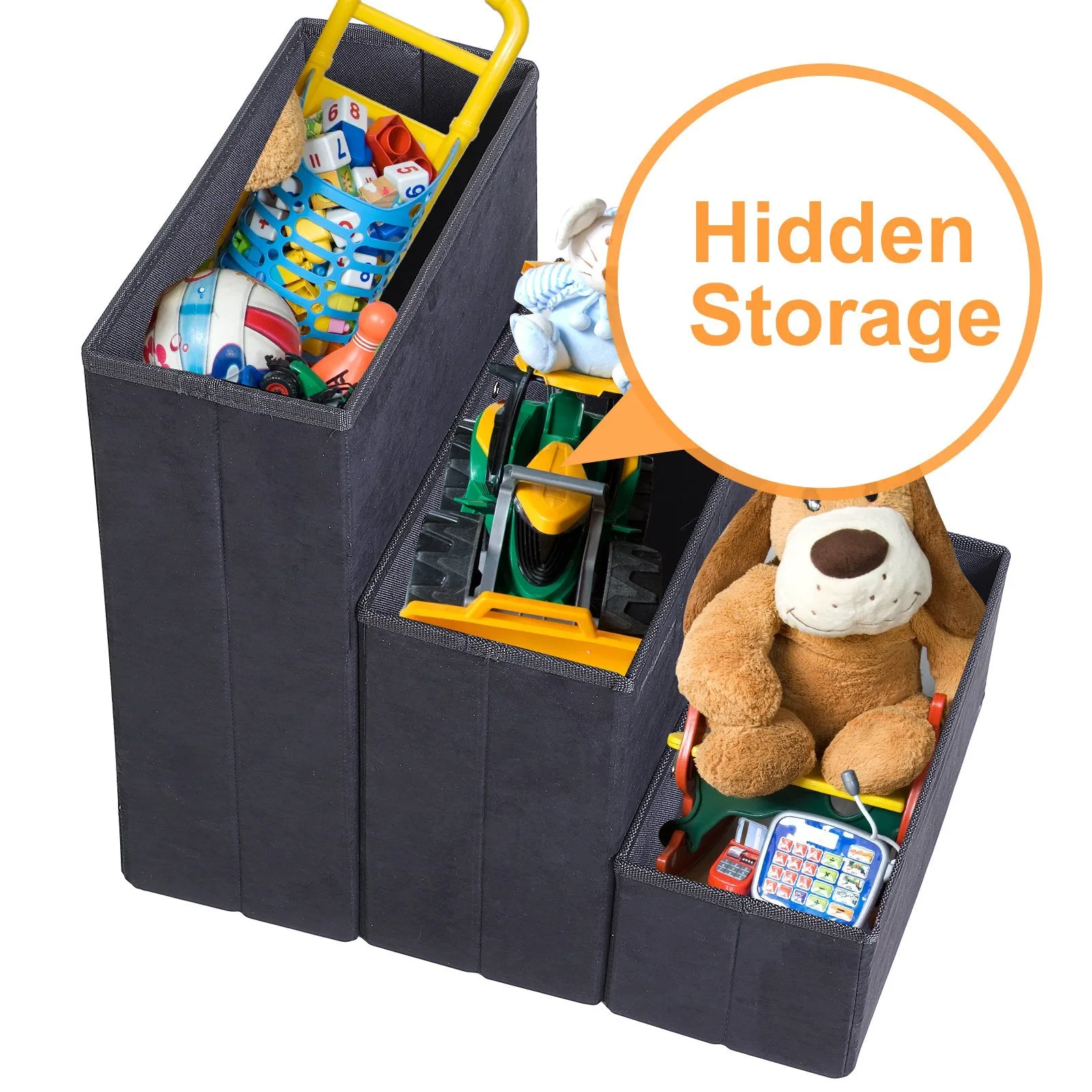3 Step Pet Stairs Foldable Portable Mobility Assistance w/ Washable Fleece Cover 41x19cm Black
