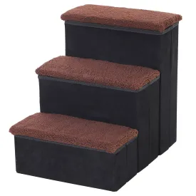 3 Step Pet Stairs Foldable Portable Mobility Assistance w/ Washable Fleece Cover 41x19cm Black