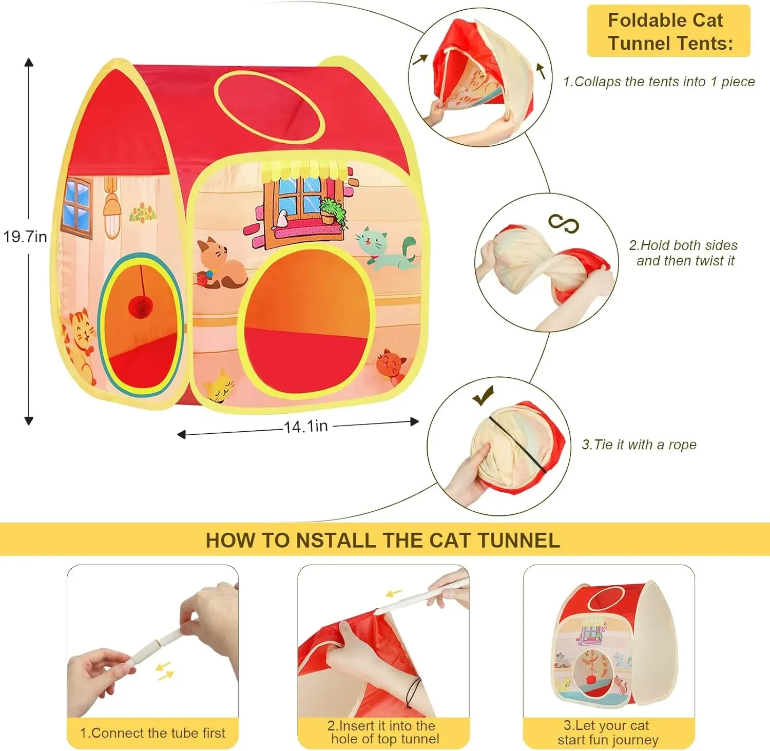 34Pcs Cat/Kitten Toy Set, Interactive Kitty Toys with Collapsible Cat Tunnels Tent