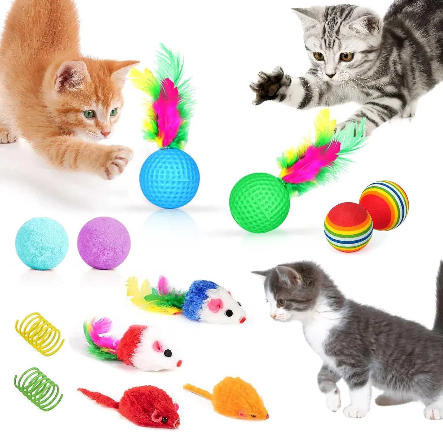34Pcs Cat/Kitten Toy Set, Interactive Kitty Toys with Collapsible Cat Tunnels Tent
