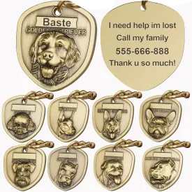 3D Embossed Pure Copper Dog Tag, Dog Tags Engraved for Pets Personalized, Original Dozens of Dog Breed Patterns, Resistant Bite and Wear and Scratch, No Deformation (Golden Retriever)
