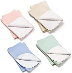 4 Pack Washable Bed Pads/Reusable Incontinence Underpads 18x24 - Blue, Green, Tan and Pink - Ideal for Children and Adults Wholesale Incontinence Protection / Cloth Chucks Bed Pads Washable