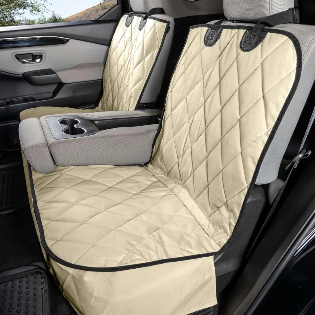 4Knines Dog Seat Cover for Back Seat, Heavy Duty Waterproof Rear Seat Protector for Large Trucks, SUVs, Cars - Fits 60/40 Split Bench with Middle Seat Belt, Non-Slip Backseat Cover (Extra Large, Tan)