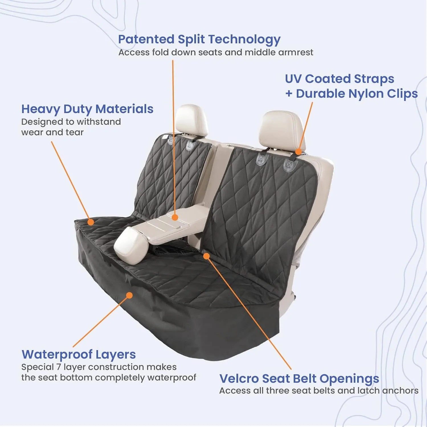 4Knines Dog Seat Cover for Back Seat, Heavy Duty Waterproof Rear Seat Protector for Large Trucks, SUVs, Cars - Fits 60/40 Split Bench with Middle Seat Belt, Non-Slip Backseat Cover (Extra Large, Tan)