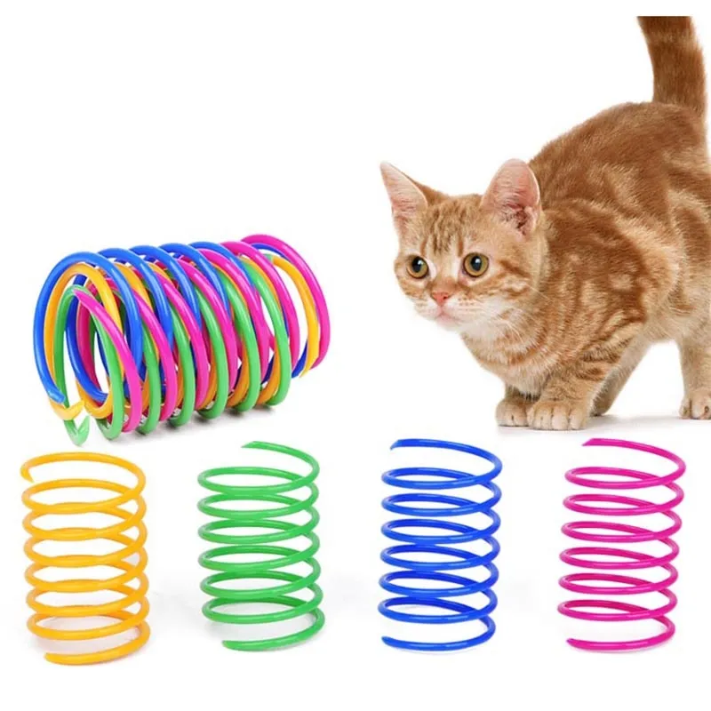8 pieces Cat Colorful Spring Toy Creative Plastic Flexible Coil Toy
