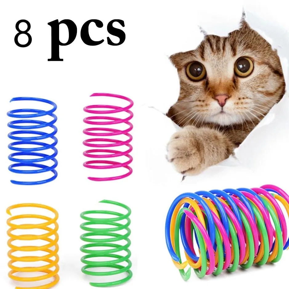8 pieces Cat Colorful Spring Toy Creative Plastic Flexible Coil Toy