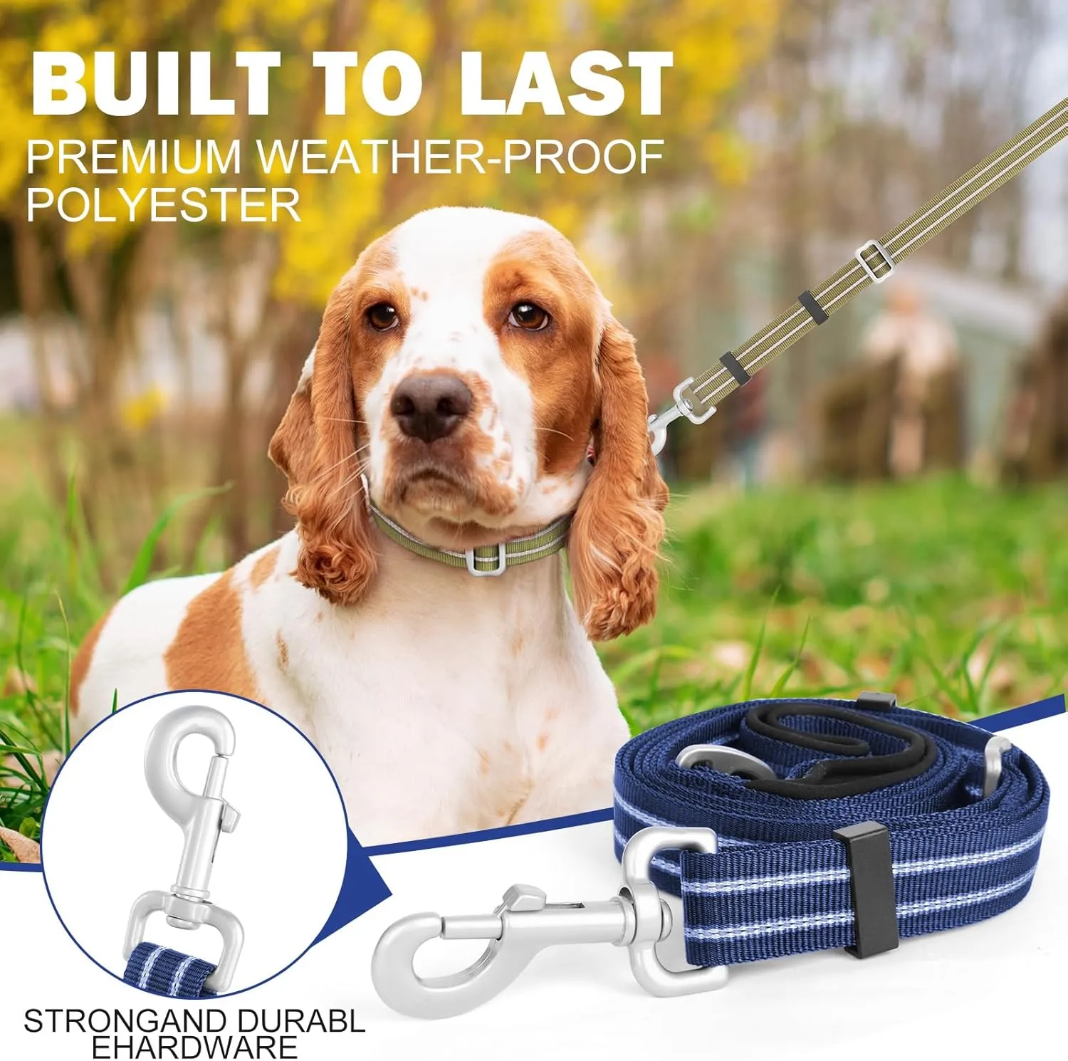Adjustable Dog Leash with Soft Padded Handle, Reflective Long Lead for All Breeds Dogs, Heavy Duty Long Line Leash for Dog Walking and Training (Blue-L)