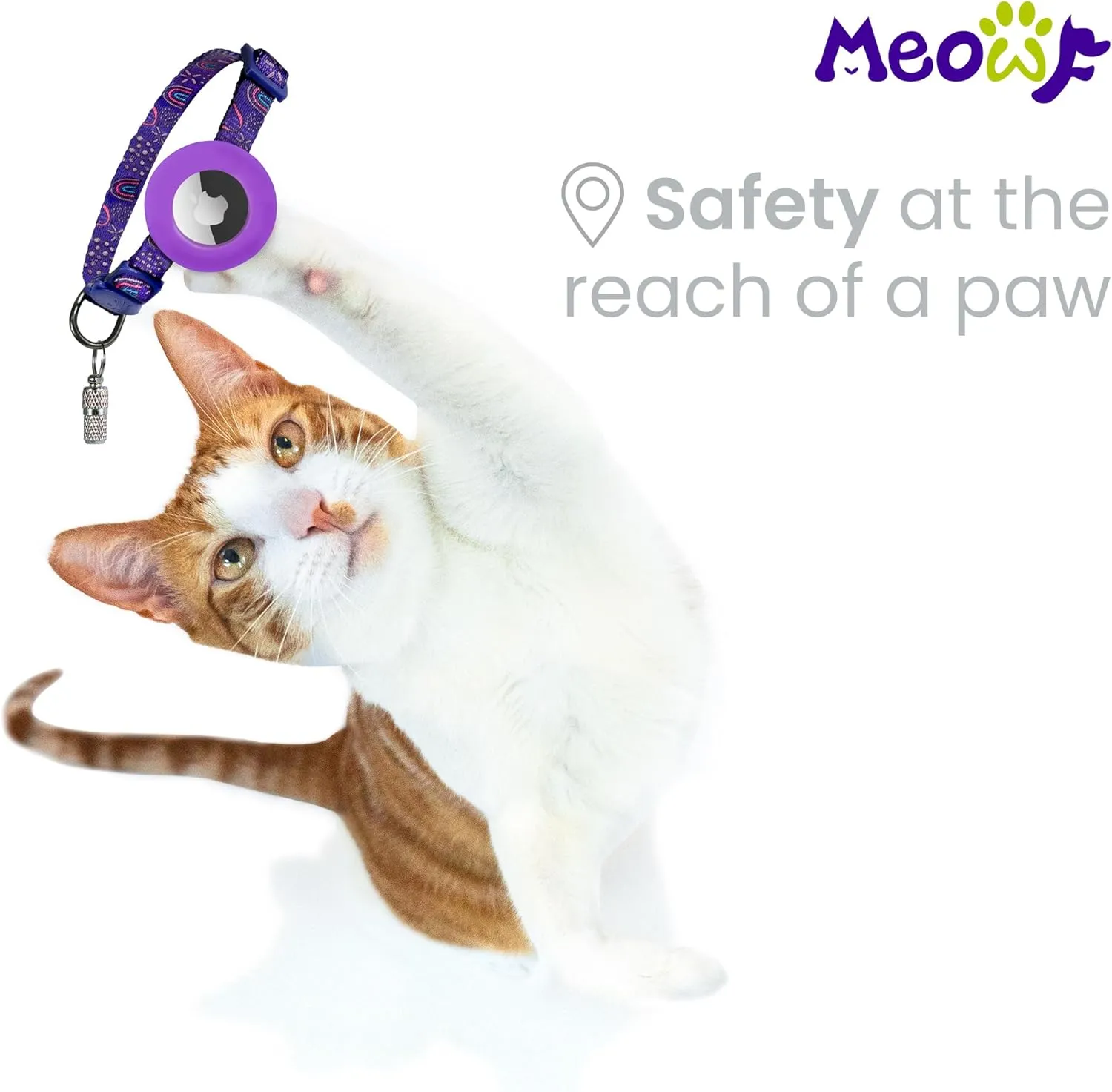 AirTag Cat Collar, MEOWF Cat Tracker Collar with Air Tag Holder, Safety Breakaway Buckle and Name Tag, Compatible with Apple Airtag, for Cats, Kittens and Small Dogs (Rainbow Lover) (Purple)