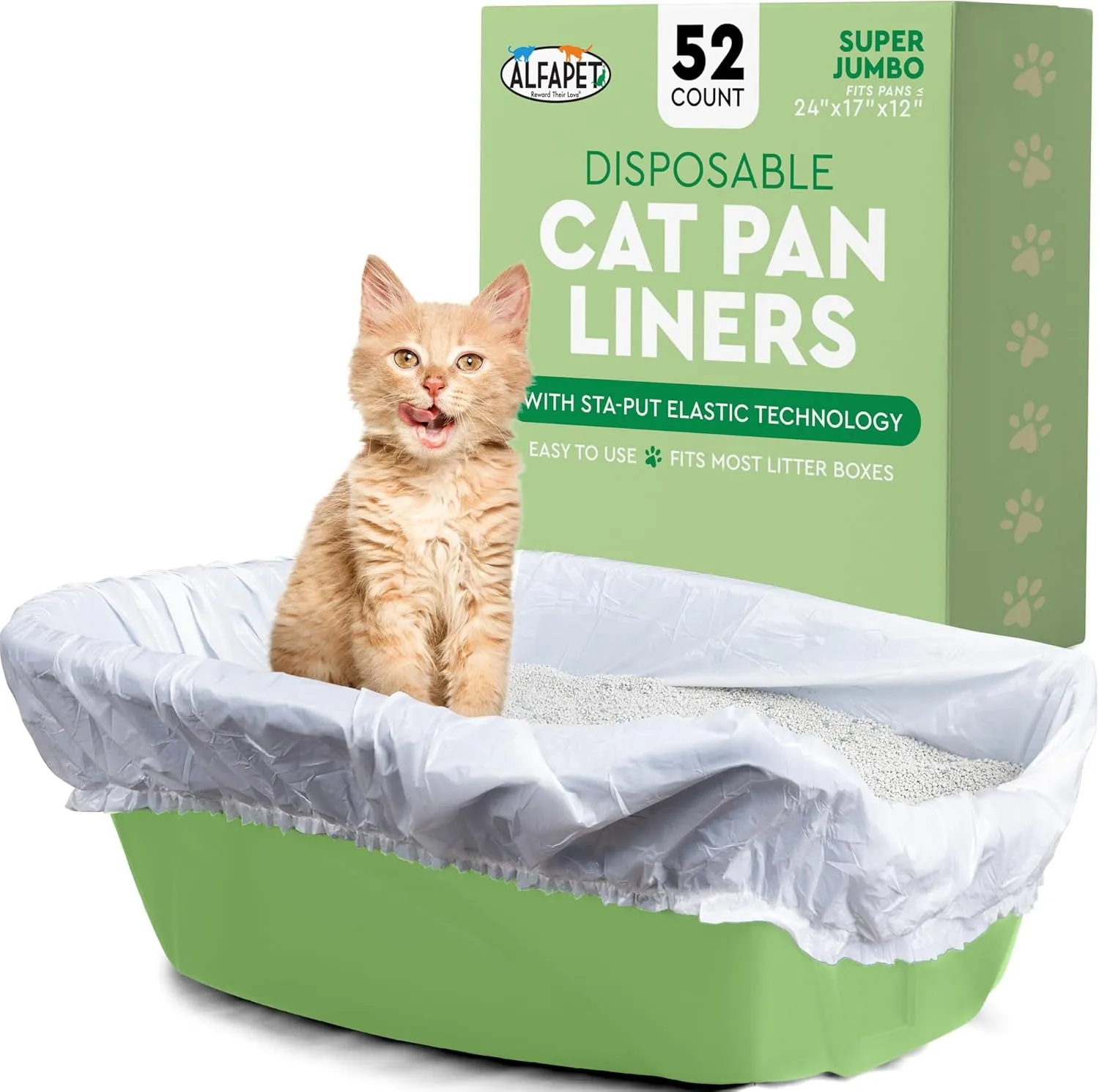 Alfapet Litter Box Elastic Liners 52 Pack-For Extra-Giant, jumbo, super-jumbo Size litter Pans- With Sta-Put Technology for Firm, Easy Fit- Quick   Clever Waste Cleaners