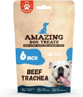 Amazing Dog Treats - 6 Inch Beef Trachea Dog Chews (20 pcs - 32 oz) - Trachea Dog Treats - NO Hide - Digestible and Safe Chews for Dogs - Glucosamine and Chondroitin for Joint Health for Dogs
