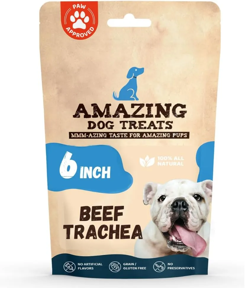 Amazing Dog Treats - 6 Inch Beef Trachea Dog Chews (20 pcs - 32 oz) - Trachea Dog Treats - NO Hide - Digestible and Safe Chews for Dogs - Glucosamine and Chondroitin for Joint Health for Dogs