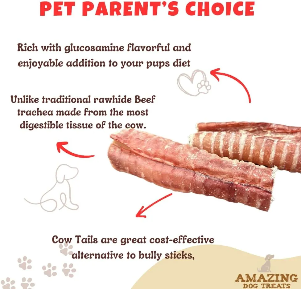 Amazing Dog Treats - 6 Inch Beef Trachea Dog Chews (20 pcs - 32 oz) - Trachea Dog Treats - NO Hide - Digestible and Safe Chews for Dogs - Glucosamine and Chondroitin for Joint Health for Dogs