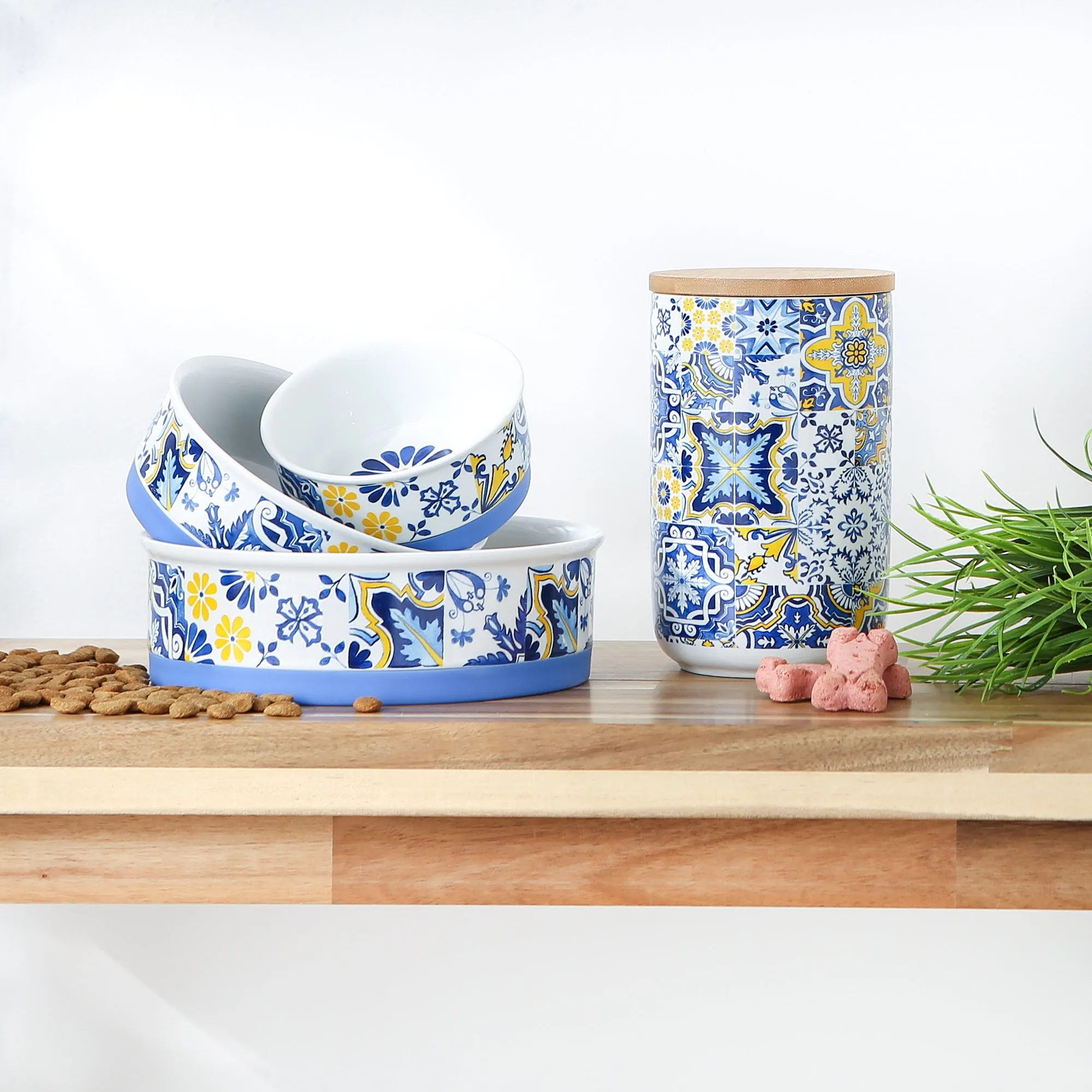 Azulejos Tile Pet Bowl Set of 2, Medium - 1.5 C. Capacity