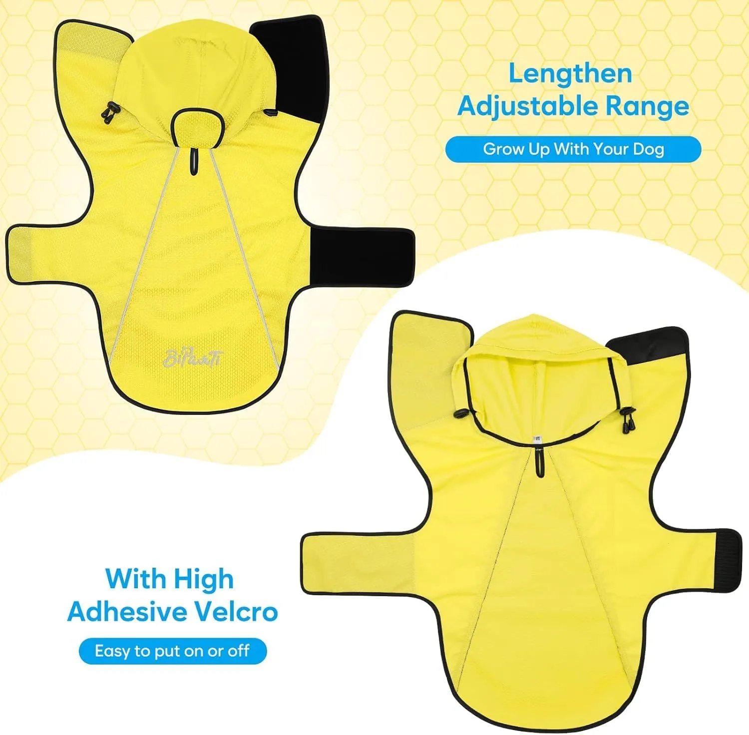 BiPawTi Dog Rain Coats for Medium Dogs Waterproof Dog Jacket, Lightweight Reflective Safety Rain Jacket, Medium Pet Raincoat with Hood/Leash Hole/Reflective Strip - Yellow, M