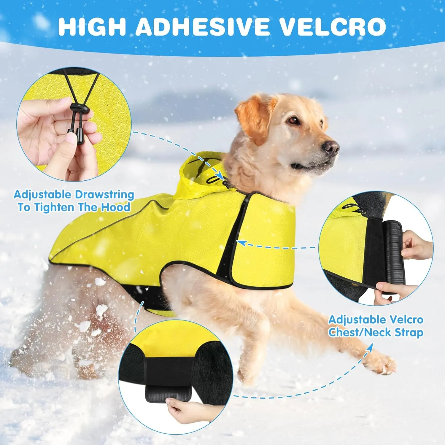 BiPawTi Dog Rain Coats for Medium Dogs Waterproof Dog Jacket, Lightweight Reflective Safety Rain Jacket, Medium Pet Raincoat with Hood/Leash Hole/Reflective Strip - Yellow, M
