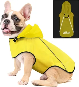BiPawTi Dog Rain Coats for Medium Dogs Waterproof Dog Jacket, Lightweight Reflective Safety Rain Jacket, Medium Pet Raincoat with Hood/Leash Hole/Reflective Strip - Yellow, M