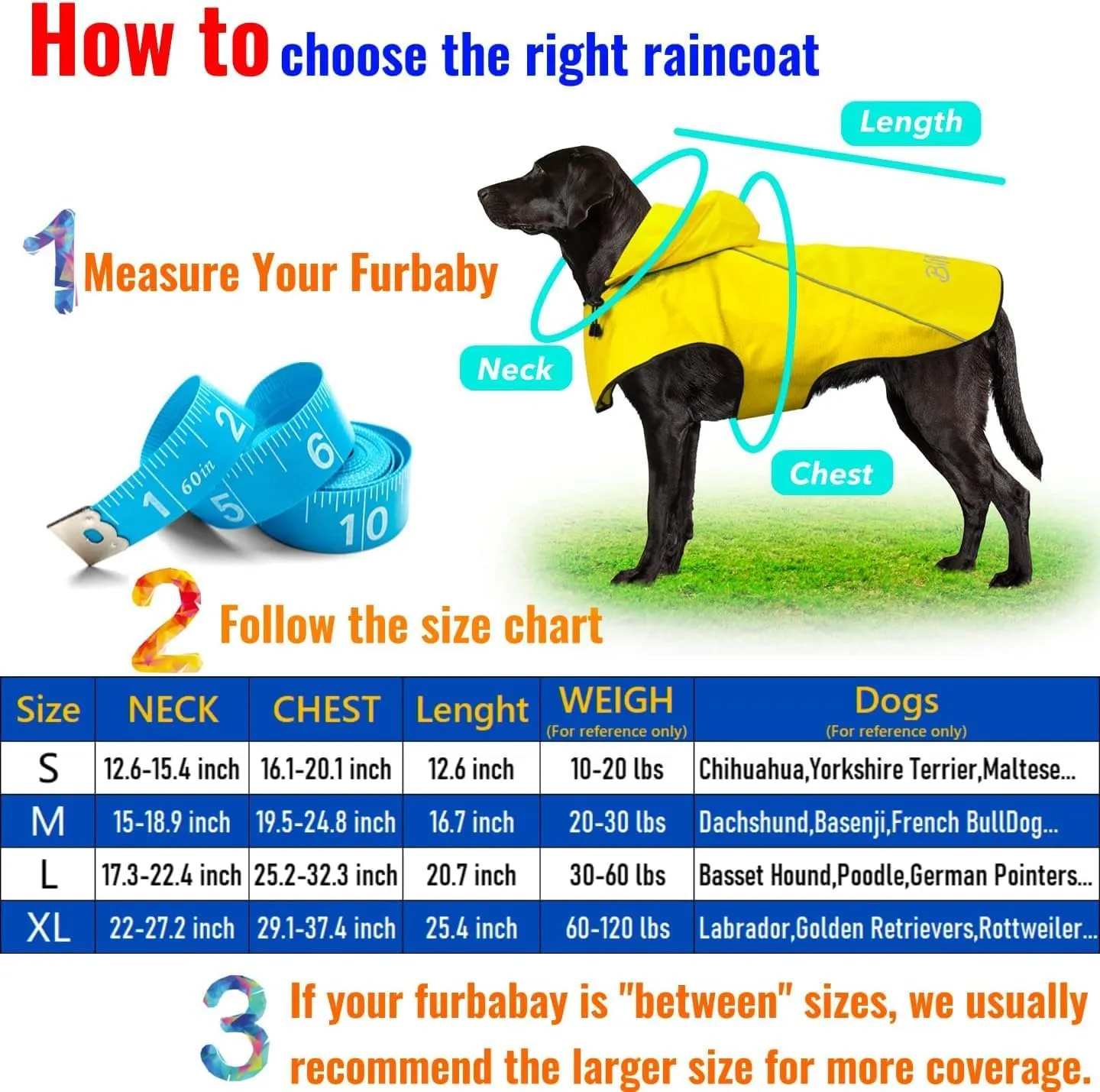 BiPawTi Dog Rain Coats for Medium Dogs Waterproof Dog Jacket, Lightweight Reflective Safety Rain Jacket, Medium Pet Raincoat with Hood/Leash Hole/Reflective Strip - Yellow, M