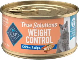 Blue Buffalo True Solutions Weight Control Wet Cat Food for Adult Cats, Made with Natural Ingredients, Chicken, 3-oz. Cans (24 Count)