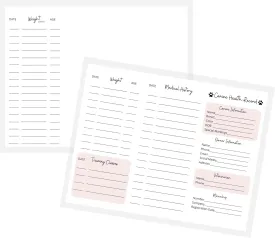 Canine Health Record Form | Physical Printed 8.5x11" inches Standard Paper Size | Pet Supplies | Pet Health Records | Wellness Tracker | White and Pink Design