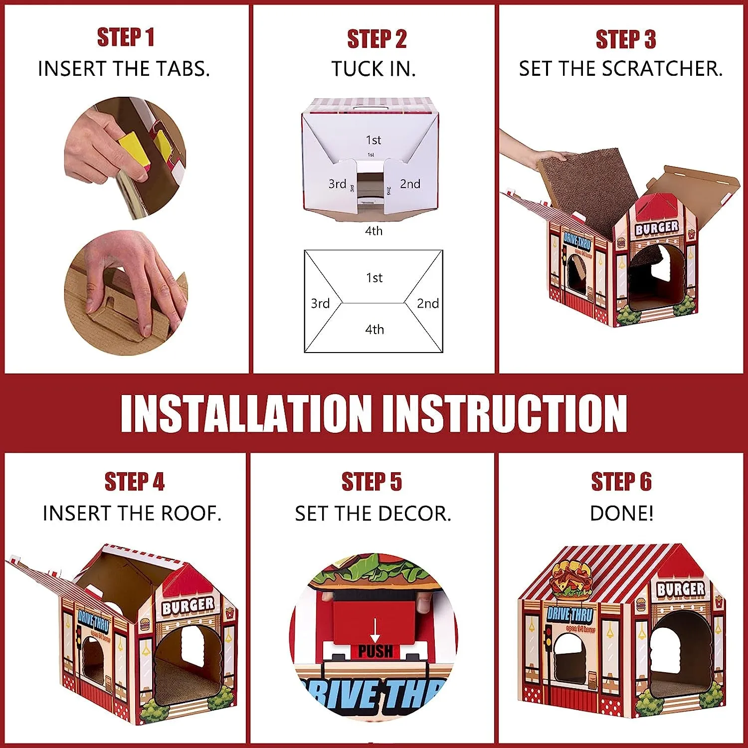 Cardboard Cat House & Scratcher: Kitty Burger Shop