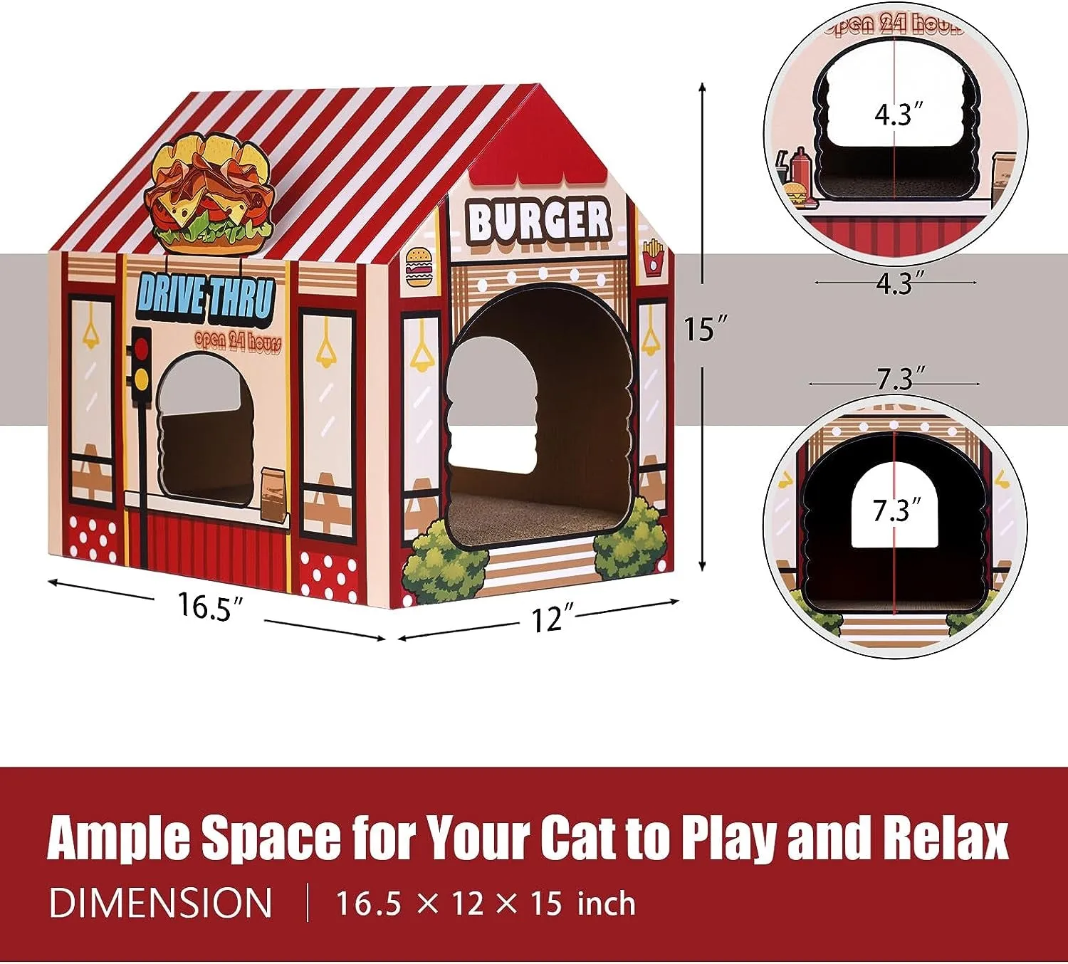 Cardboard Cat House & Scratcher: Kitty Burger Shop