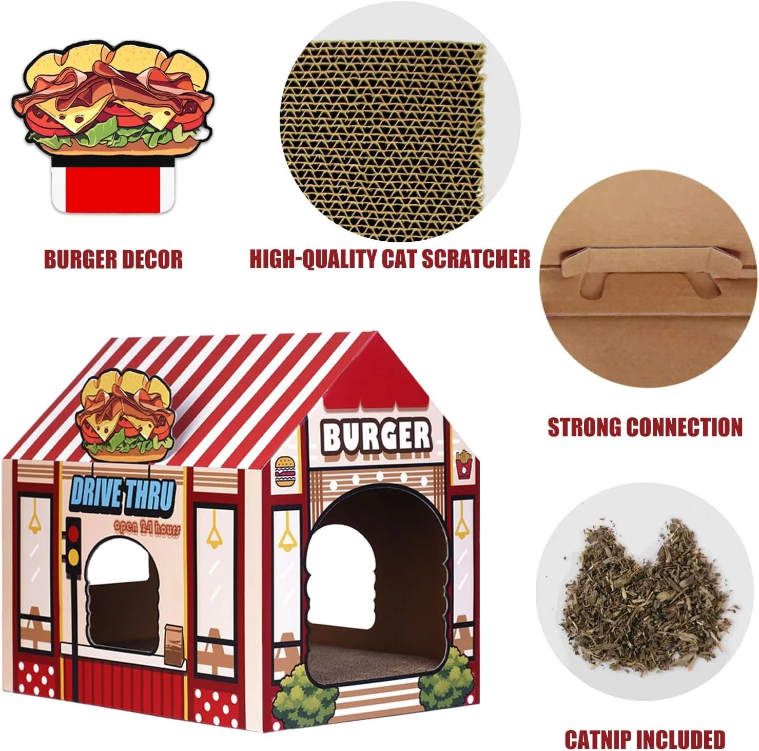 Cardboard Cat House & Scratcher: Kitty Burger Shop