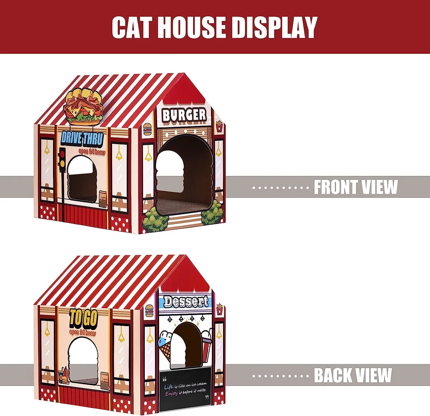 Cardboard Cat House & Scratcher: Kitty Burger Shop