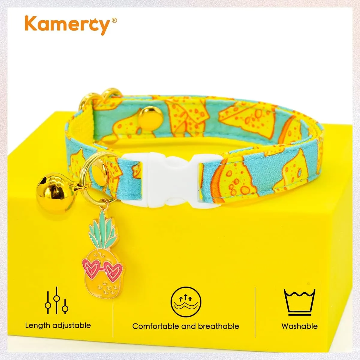Cat Collar with Charm - Safety Cat Collar Breakaway/Foodie Cheese Lover, Fromage/Cat Gift/Cat, Kitten (6" - 10")