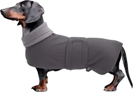 Dachshund Coats Sausage Dog Fleece Coat in Winter Miniature Dachshund Clothes with Hook and Loop Closure and high vis Reflective Trim Safety - Gray - S