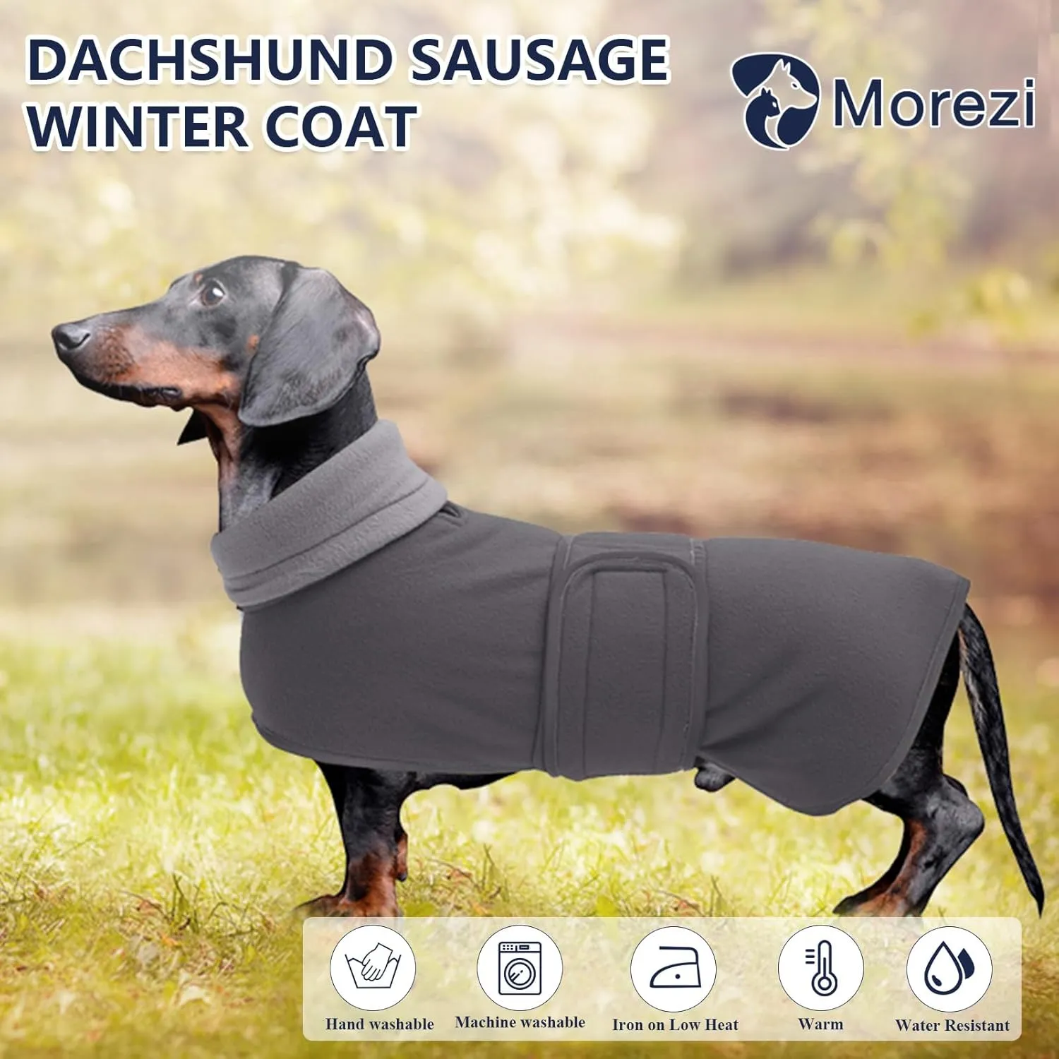 Dachshund Coats Sausage Dog Fleece Coat in Winter Miniature Dachshund Clothes with Hook and Loop Closure and high vis Reflective Trim Safety - Gray - S