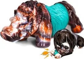 DBF Dog Chew Toys for Aggressive Chewers - Wild Boar Indestructible Dog Squeak Toy with Bacon Flavor, Durable Heavy Duty Dog Toys, Tough Nylon Dog Bones Toys for for Large Medium Breed(Cyan)