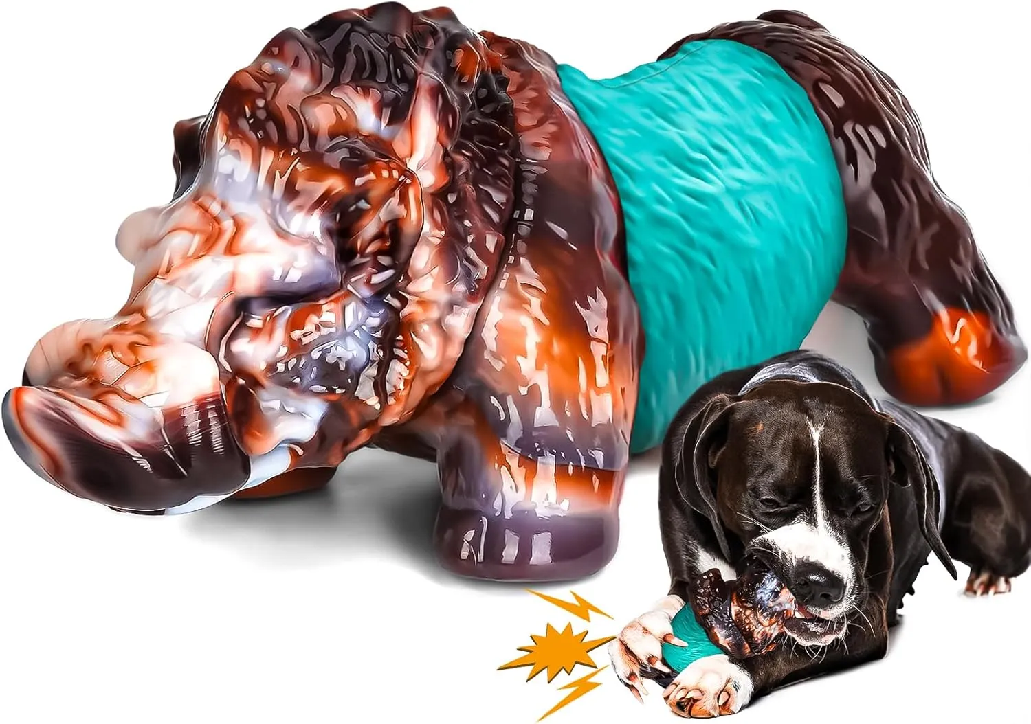 DBF Dog Chew Toys for Aggressive Chewers - Wild Boar Indestructible Dog Squeak Toy with Bacon Flavor, Durable Heavy Duty Dog Toys, Tough Nylon Dog Bones Toys for for Large Medium Breed(Cyan)