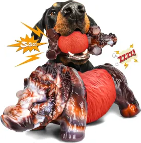 DBF Dog Chew Toys for Aggressive Chewers - Wild Boar Indestructible Dog Toy with Bacon Flavor, Durable Heavy Duty Tough Nylon Bones Toys for for Large Medium Breed, Gifts for Dogs (Red)