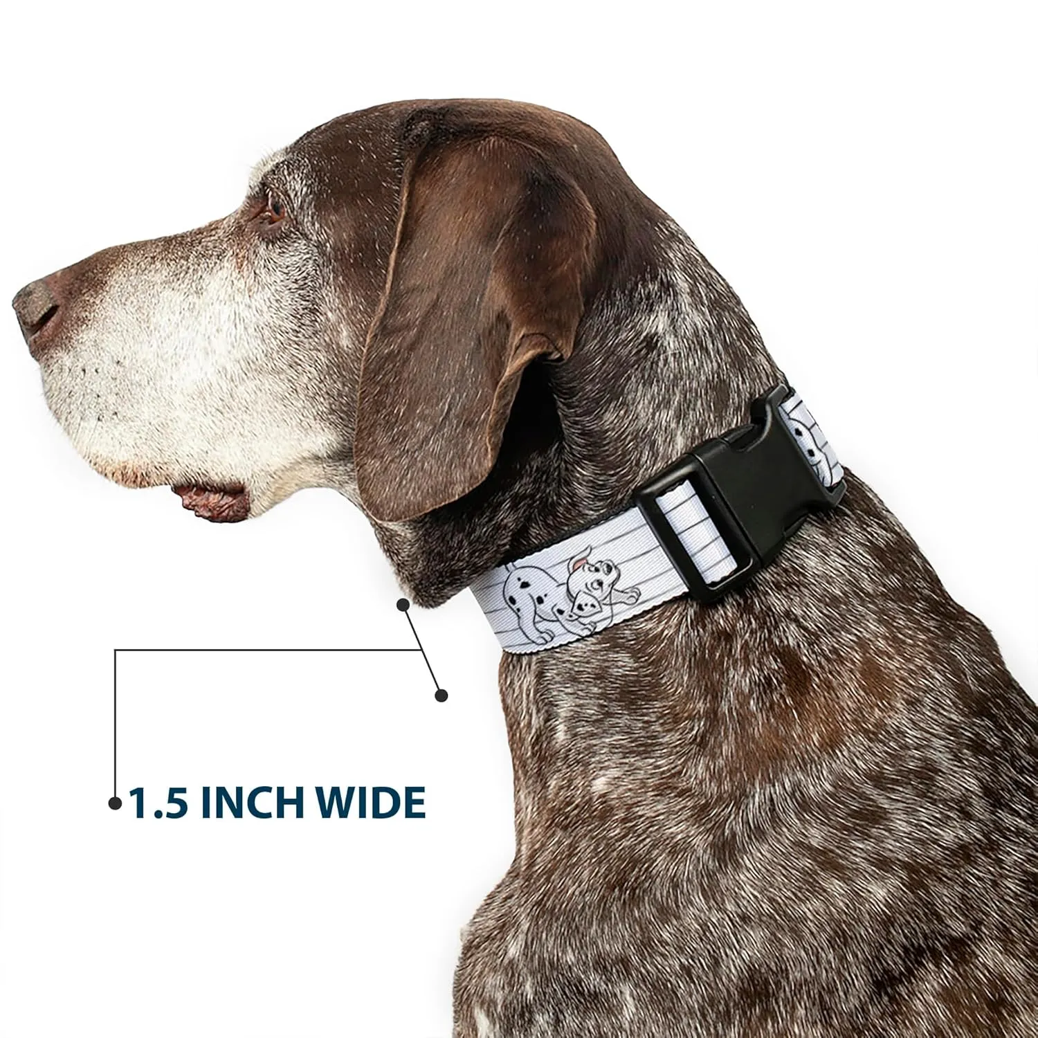 Disney Pet Collar, Dog Collar Plastic Buckle, One Hundred and One Dalmatians Puppies Playing White Black, 15 to 24 Inches 1.0 Inch Wide