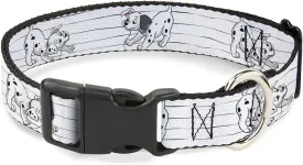 Disney Pet Collar, Dog Collar Plastic Buckle, One Hundred and One Dalmatians Puppies Playing White Black, 15 to 24 Inches 1.0 Inch Wide