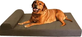 Dogbed4less Premium HeadRest Pillow Orthopedic Cool Memory Foam Dog Bed for Large Dogs, Waterproof Lining with Washable Suede Brown Cover, Extra Large 47X29