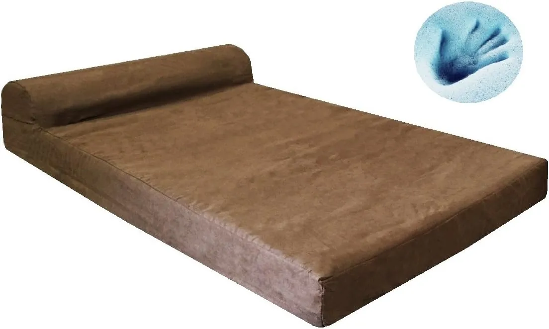 Dogbed4less Premium HeadRest Pillow Orthopedic Cool Memory Foam Dog Bed for Large Dogs, Waterproof Lining with Washable Suede Brown Cover, Extra Large 47X29
