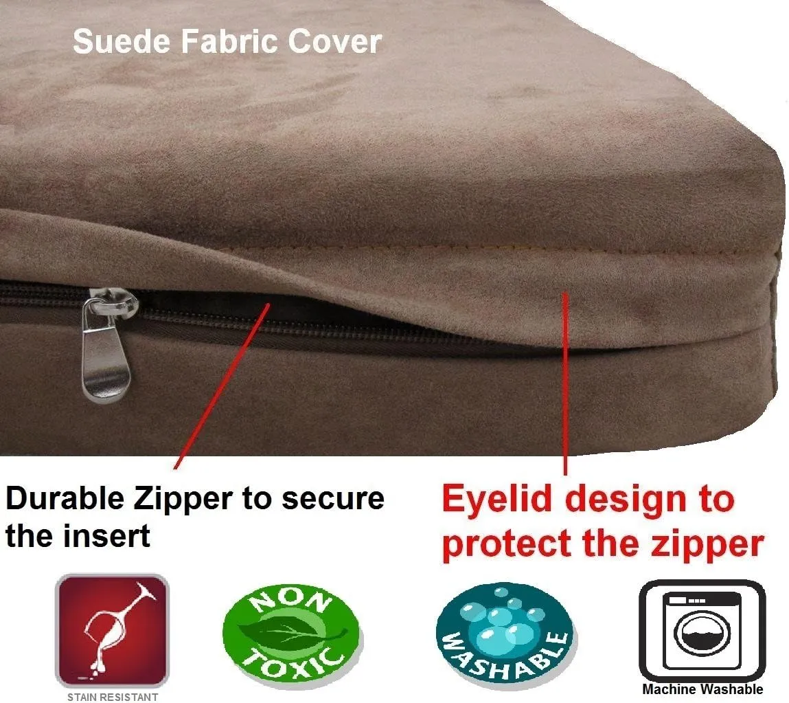 Dogbed4less Premium HeadRest Pillow Orthopedic Cool Memory Foam Dog Bed for Large Dogs, Waterproof Lining with Washable Suede Brown Cover, Extra Large 47X29