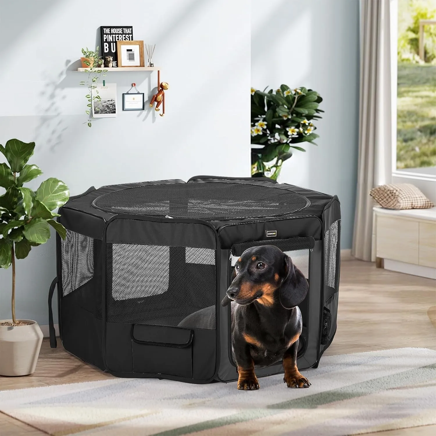 DONORO Dog Playpen Portable Pet Play Pens for Small Dog/Cat/Rabbit/Chicks, Cat Playpen Indoor/Outdoor with Carring Case, Removable Zipper Top and Bottom (Black, Medium (36"x36"x20"), 8)