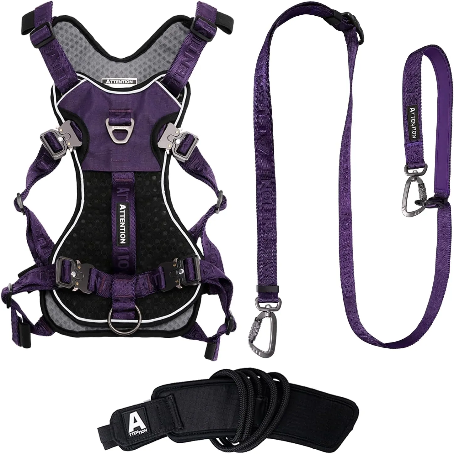 Easy Walk No Pull Dog Harness and Heavy Duty Tactical Dog Leash Bundle, Midnight Purple, Medium