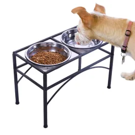 Elevated Pet Feeder Dual Bowl, Stainless Steel Dog Food/Water Stand