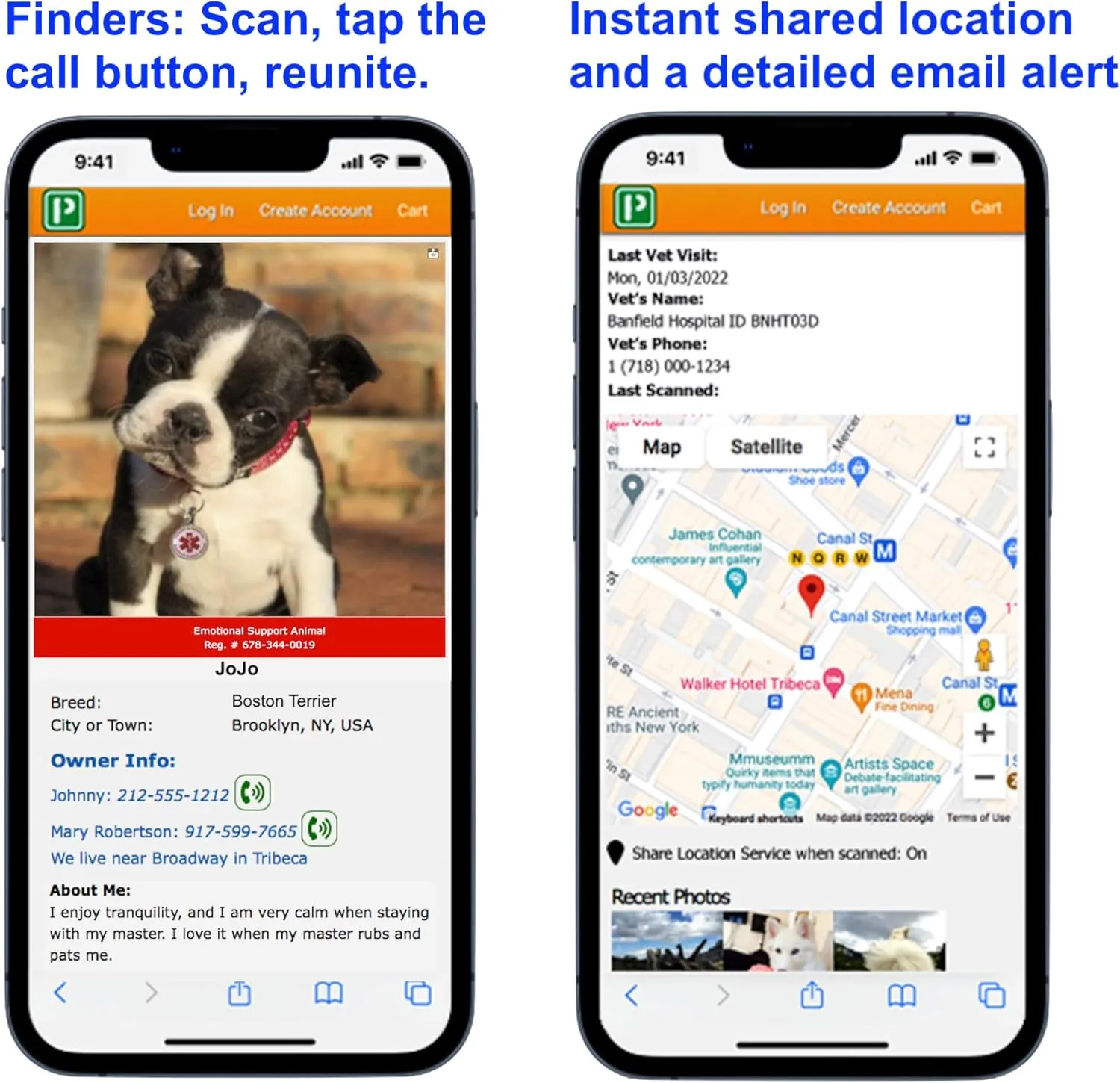 ESA QR Code ID Tags - Dog Tags- Cat Tags: Instant Online ESA Profile Access and Scan Location Email Alerts