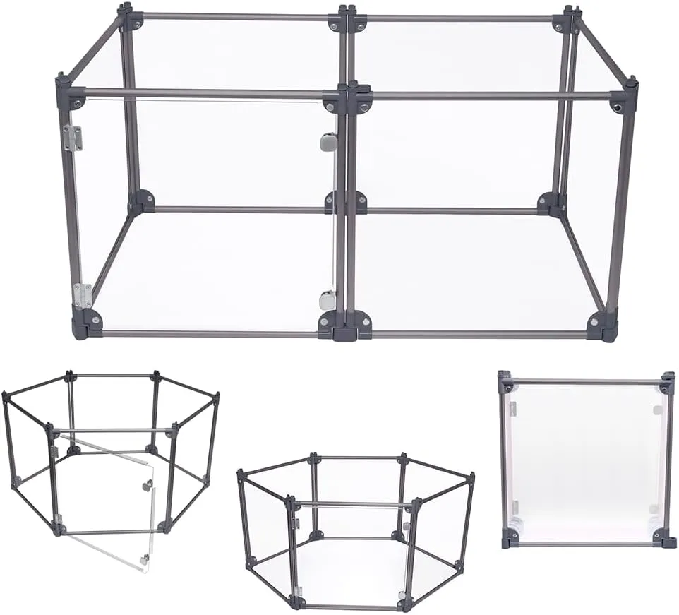 Front Row Foldable Dog Playpen  Durable and Portable Puppy Playpen for Exercise, Rest & Play  Clear Fence Panels with Aluminum Rods and Crate for Dogs and Other Small Pets (Charcoal, 6-Panel)