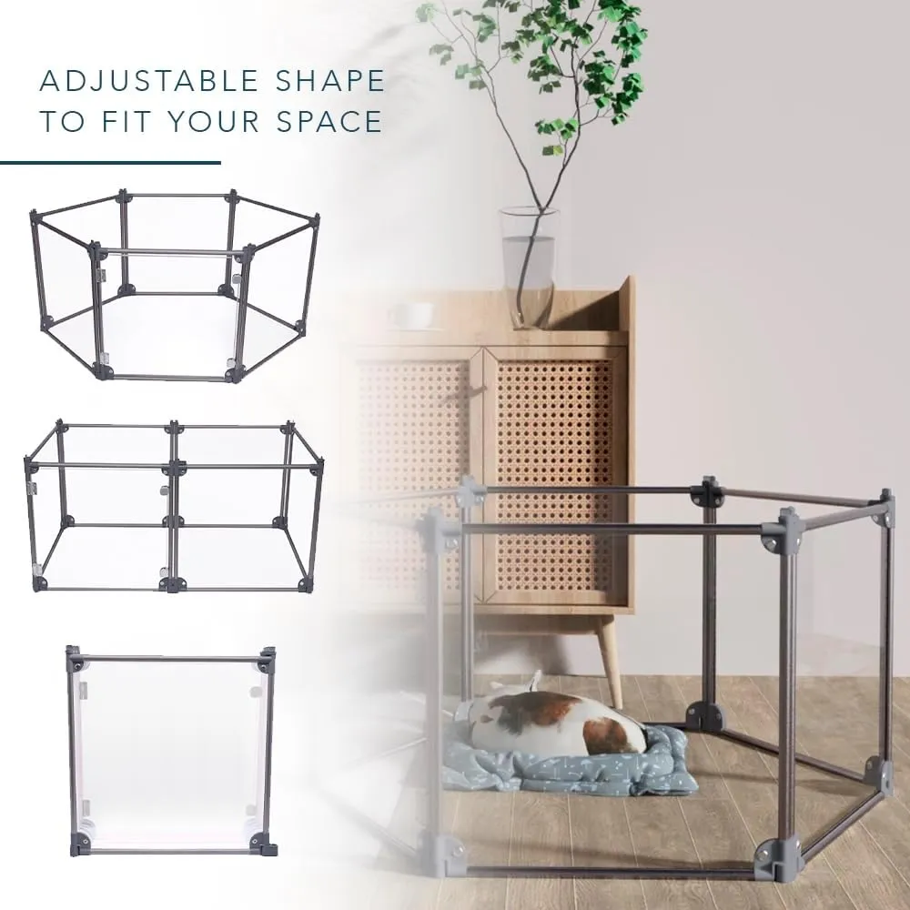 Front Row Foldable Dog Playpen  Durable and Portable Puppy Playpen for Exercise, Rest & Play  Clear Fence Panels with Aluminum Rods and Crate for Dogs and Other Small Pets (Charcoal, 6-Panel)