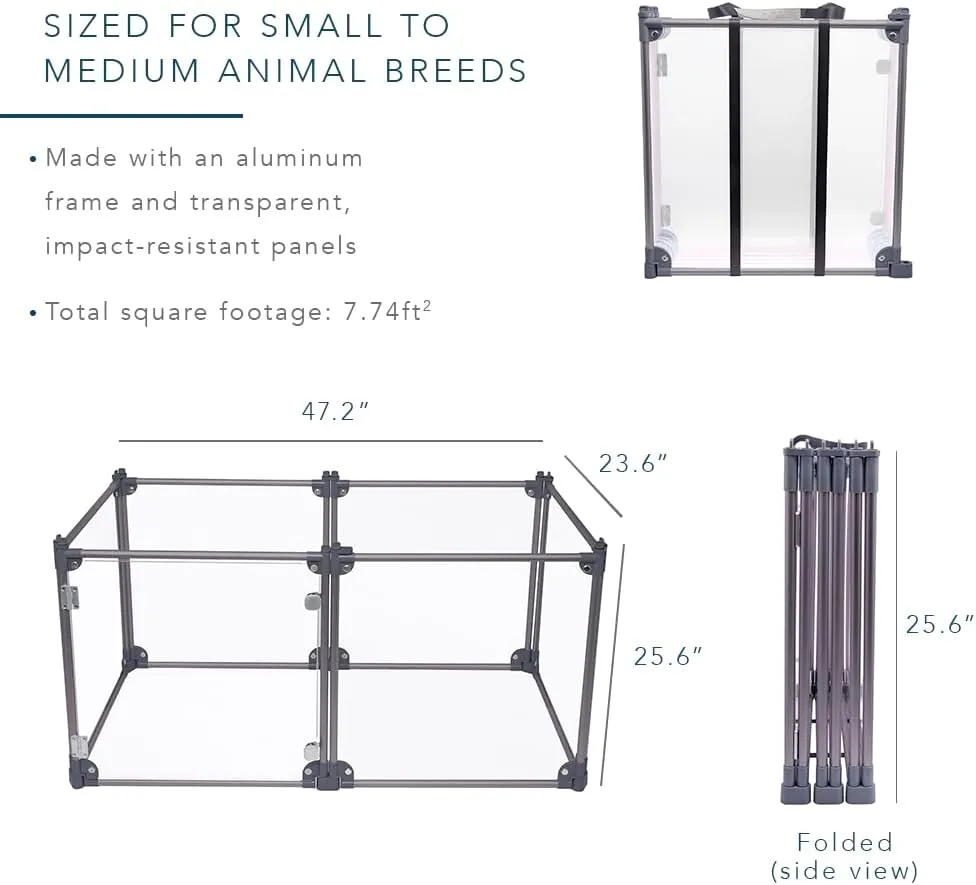 Front Row Foldable Dog Playpen  Durable and Portable Puppy Playpen for Exercise, Rest & Play  Clear Fence Panels with Aluminum Rods and Crate for Dogs and Other Small Pets (Charcoal, 6-Panel)