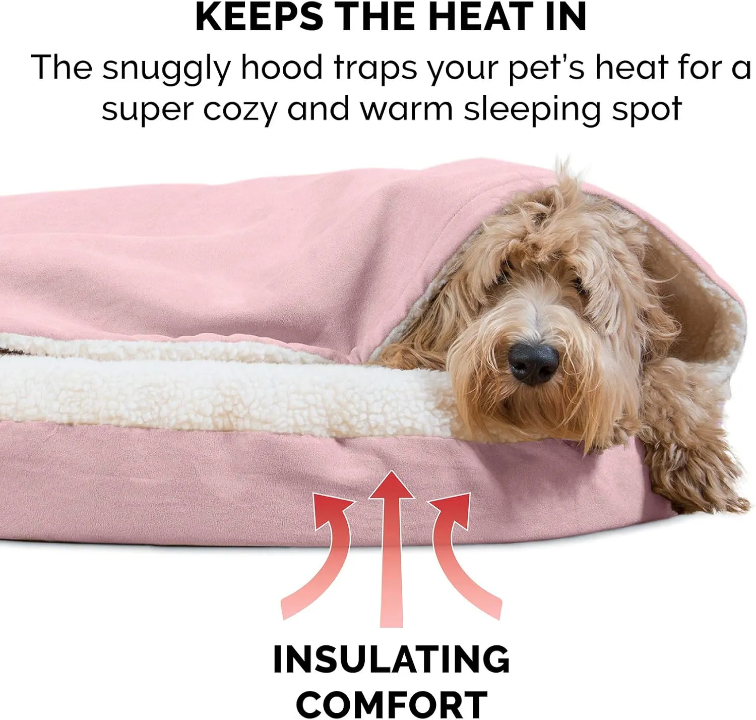 Furhaven 44" Round Cooling Gel Dog Bed for Large Dogs w/ Removable Washable Cover, For Dogs Up to 80 lbs - Sherpa & Suede Snuggery - Pink, 44-inch